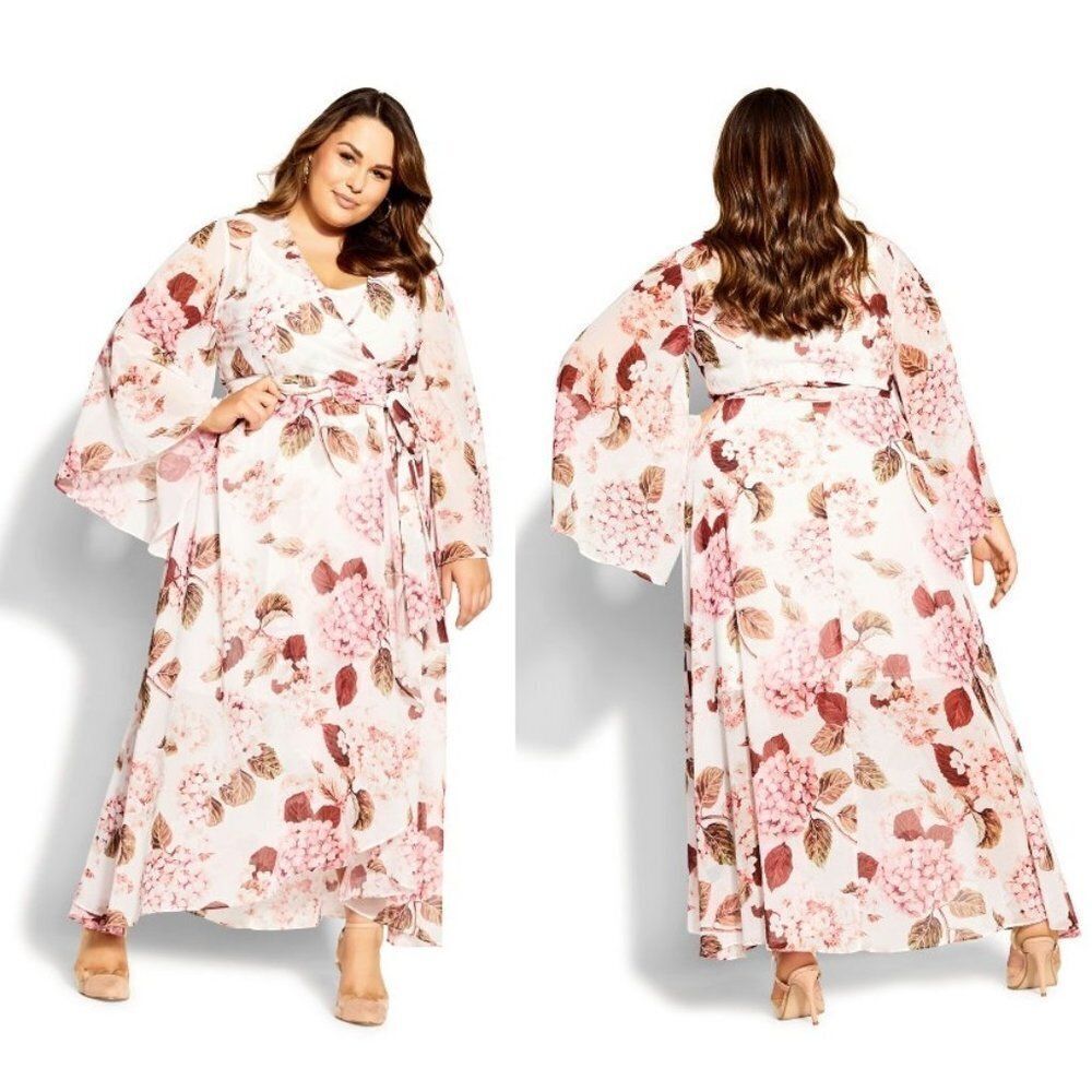 City Chic Elegant Floral Print Long Sleeve Maxi Dress Romantic Flowy Bridal $149